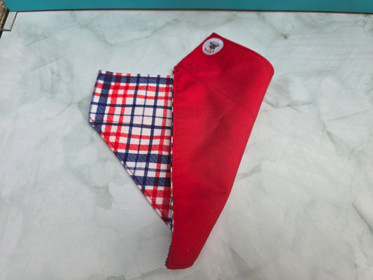 Red, White & Blue Plaid Reversible Dog Bandana
