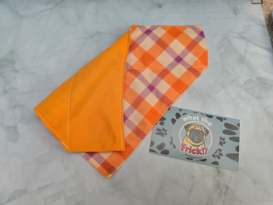 Orange, Purple & White Plaid Reversible Dog Bandana