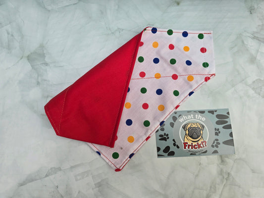 Multicolour Polkadot Reversible Dog Bandana (Red back)