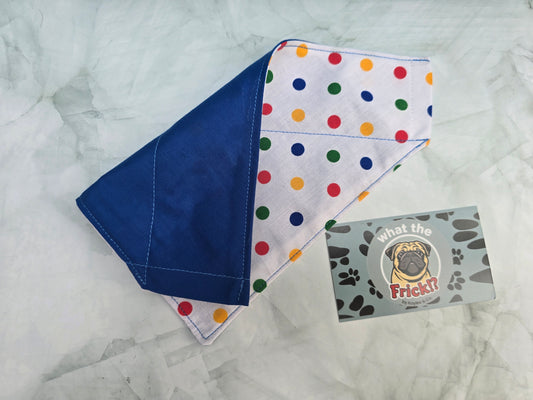 Multicolour Polkadot Reversible Dog Bandana (Blue back)