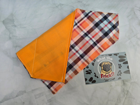 Orange, Black & White Plaid Reversible Dog Bandana