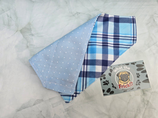 White & Blue Plaid Reversible Dog Bandana