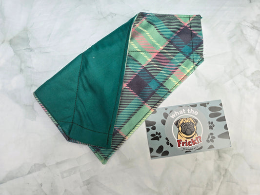 Green, Pink & Blue Plaid Reversible Dog Bandana