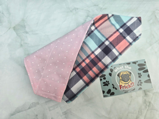 White, Pink & Blue Plaid Reversible Dog Bandana