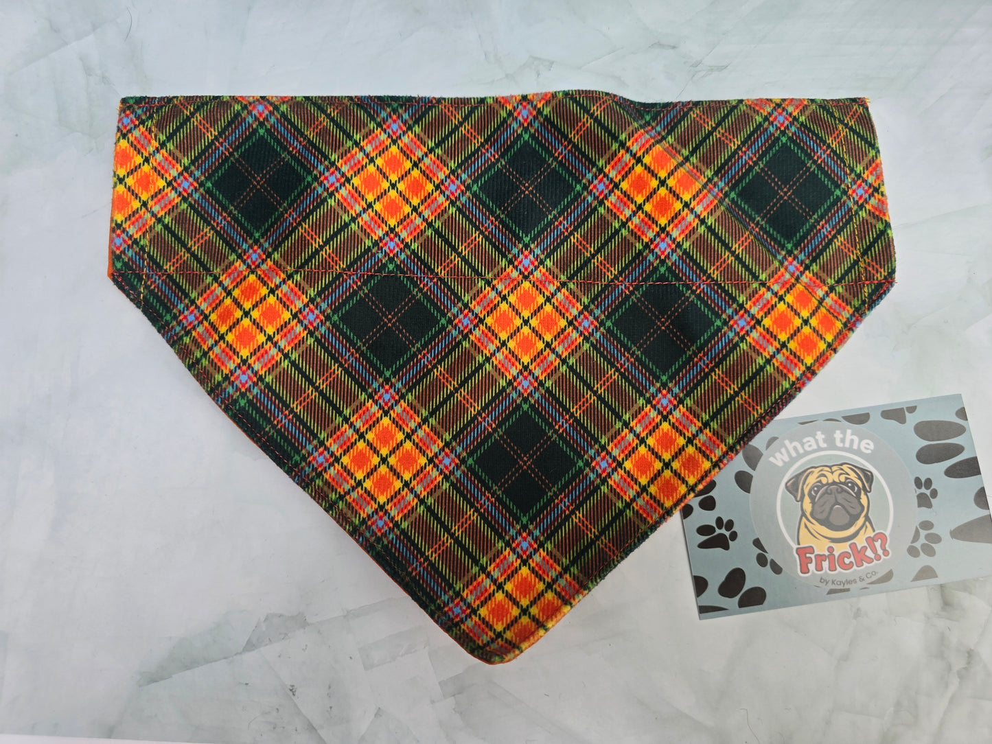 Orange & Green Plaid Reversible Dog Bandana
