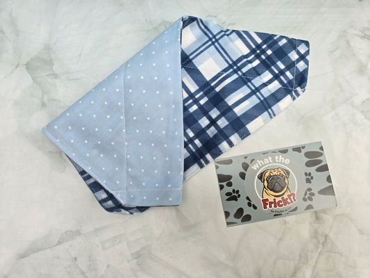 Blue & White Plaid Reversible Dog Bandana