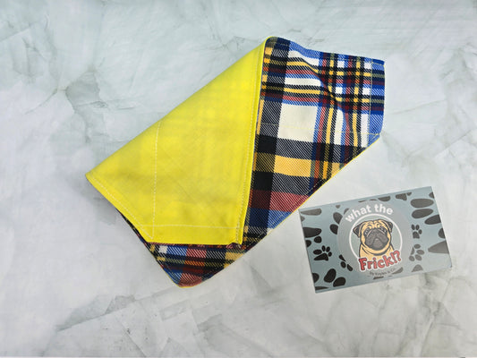 Yellow, Blue, Red & White Plaid Reversible Dog Bandana