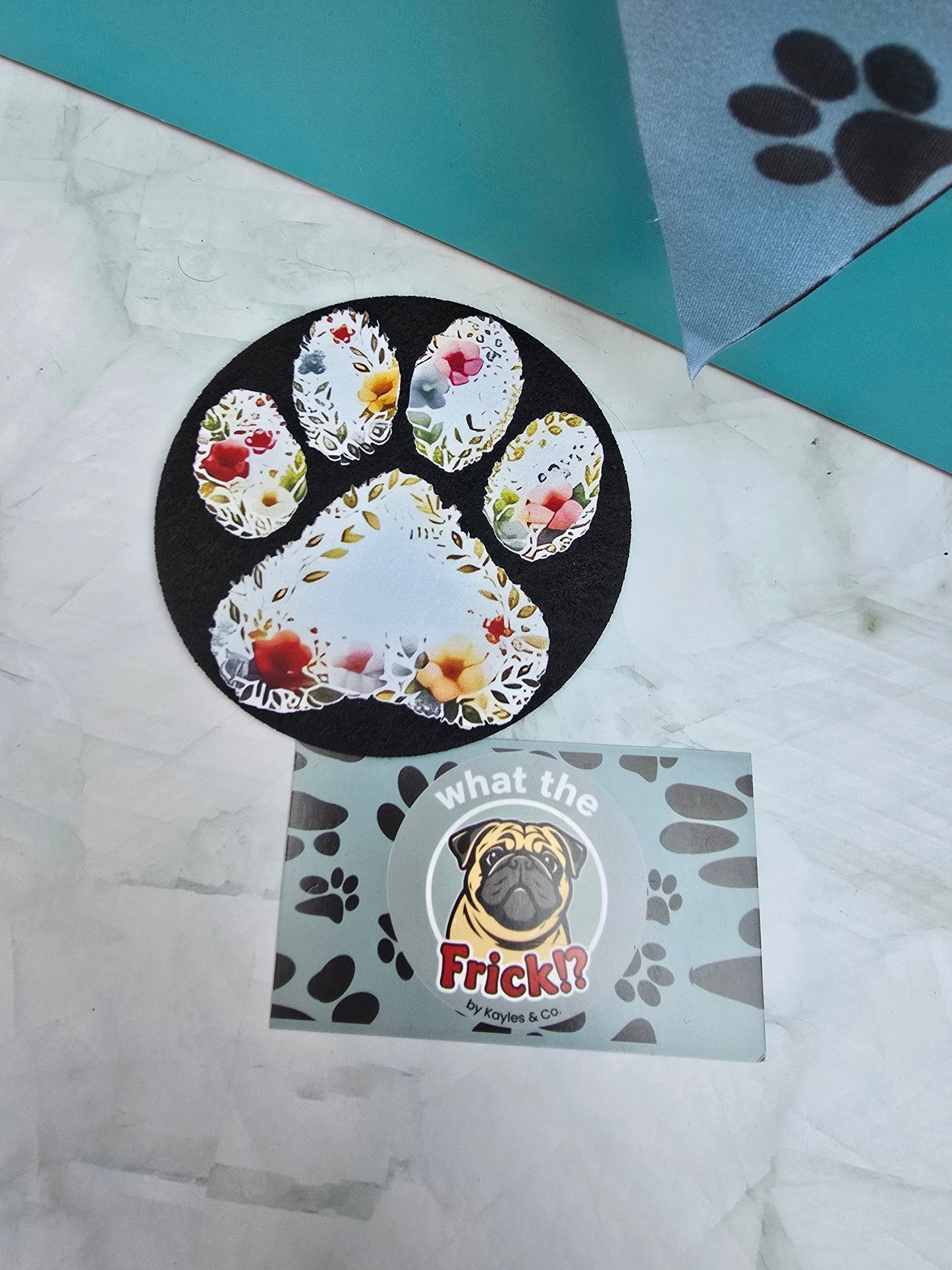 Felt Coaster with Cork Base - Floral Pawprint