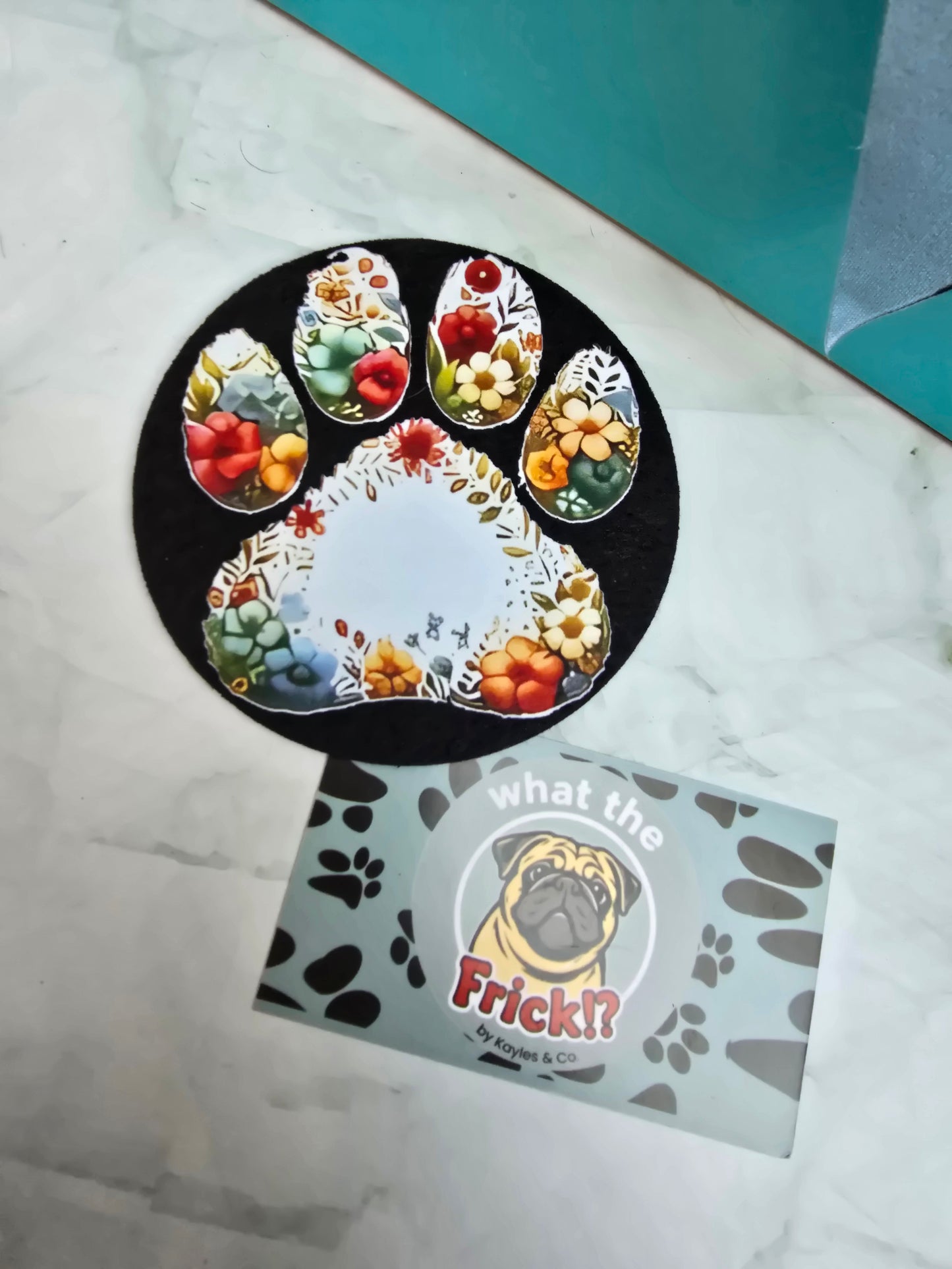 Felt Coaster with Cork Base - Floral Pawprint