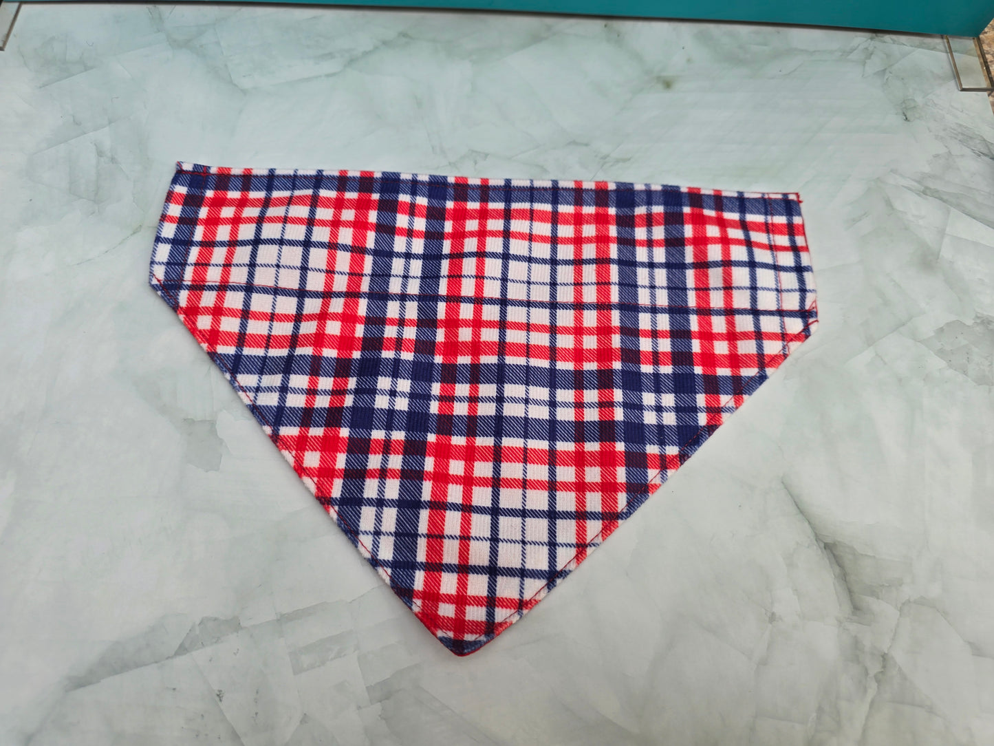 Red, White & Blue Plaid Reversible Dog Bandana