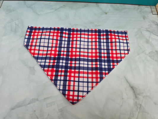 Red, White & Blue Plaid Reversible Dog Bandana