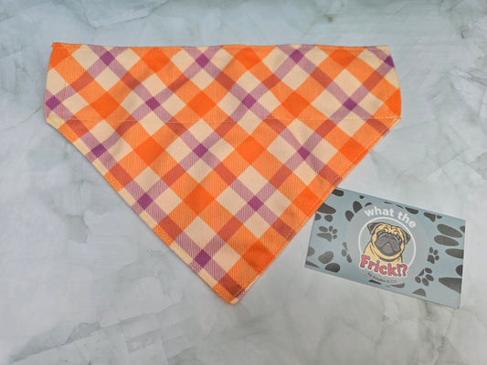 Orange, Purple & White Plaid Reversible Dog Bandana