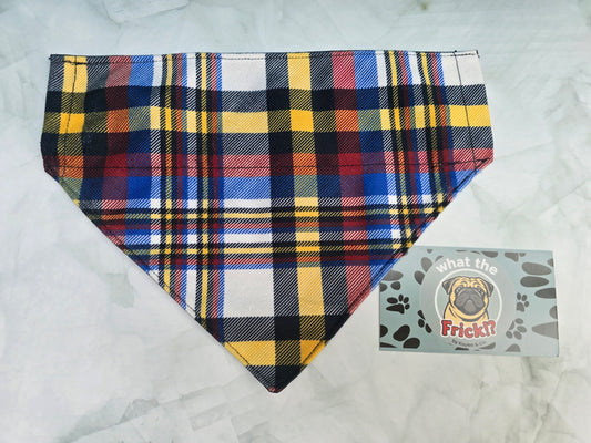 Yellow, Red & Blue Plaid Reversible Dog Bandana