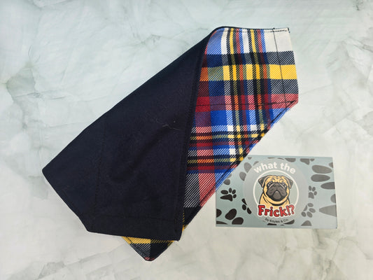 Yellow, Red & Blue Plaid Reversible Dog Bandana