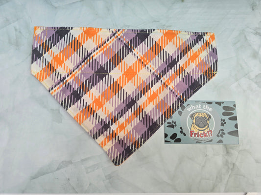 Orange, Purple & White Plaid Reversible Dog Bandana