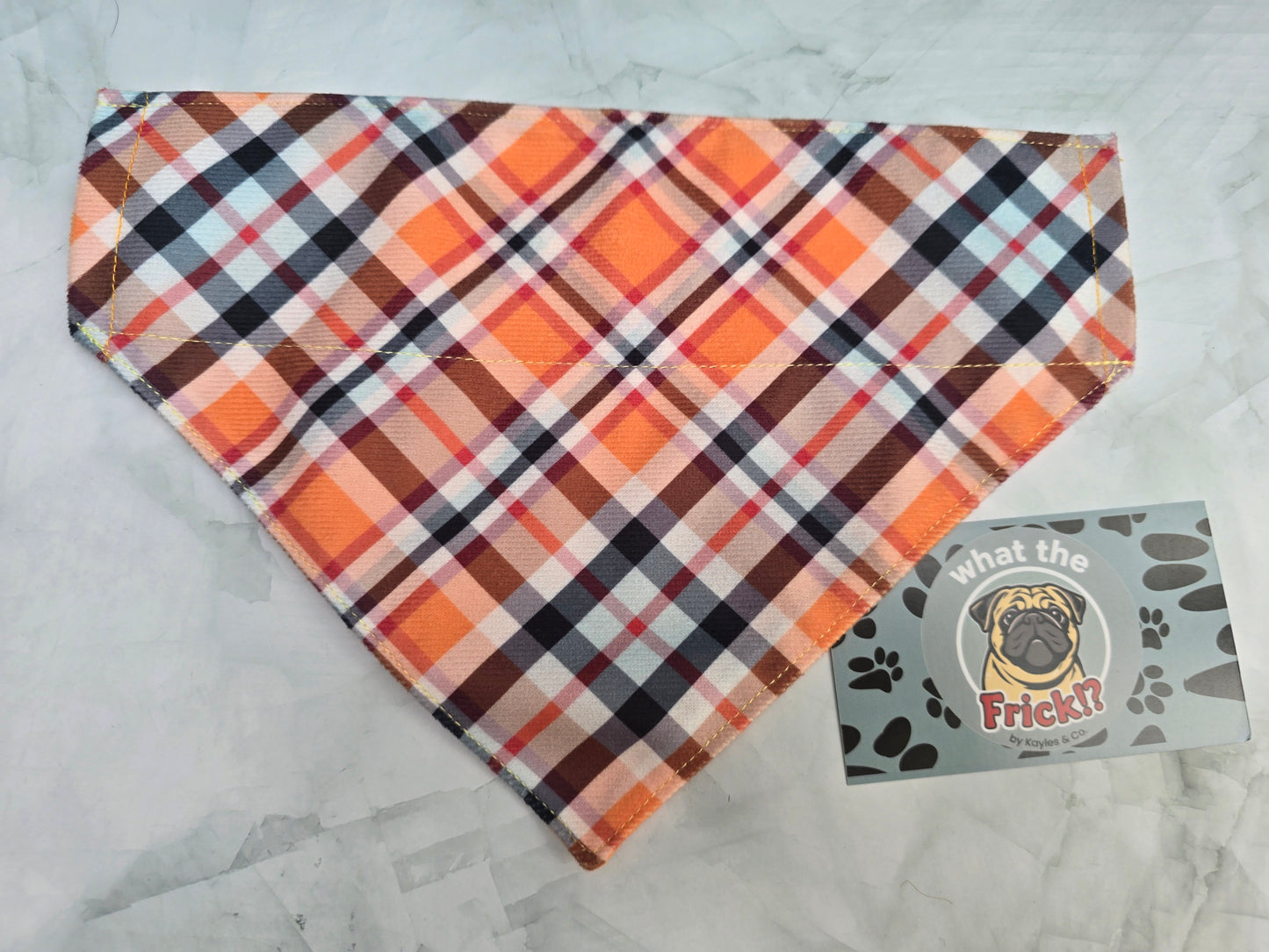 Orange, Black & White Plaid Reversible Dog Bandana