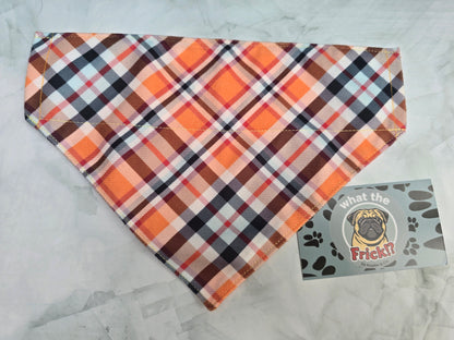 Orange, Black & White Plaid Reversible Dog Bandana