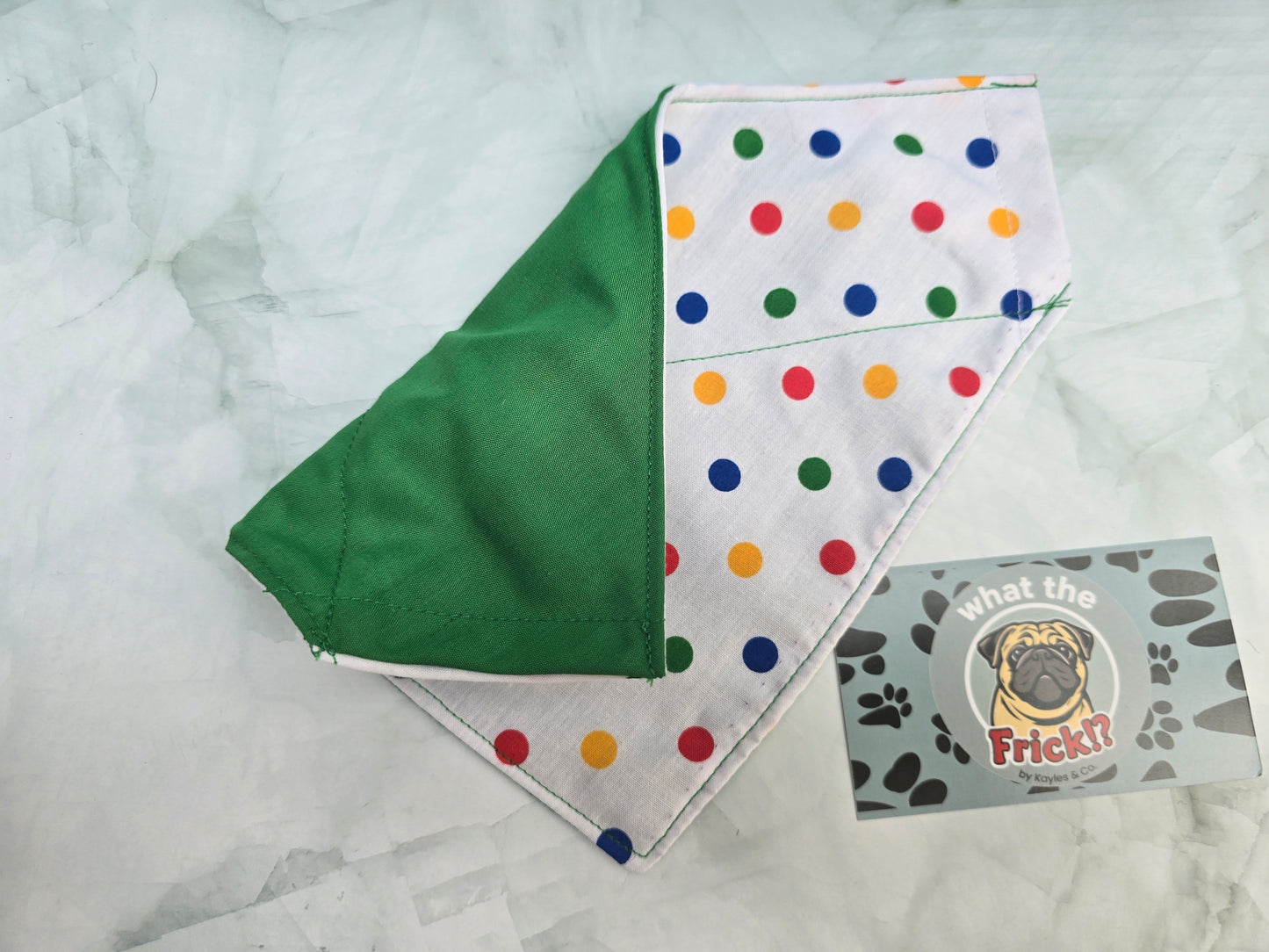 Multicolour Polkadot Reversible Dog Bandana (Green back)