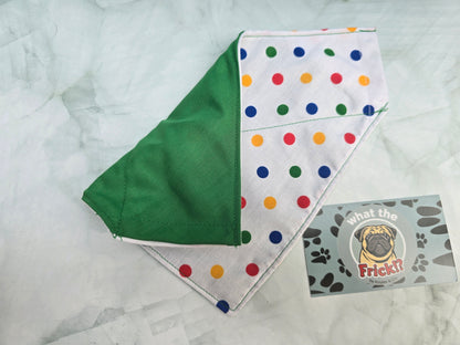 Multicolour Polkadot Reversible Dog Bandana (Green back)