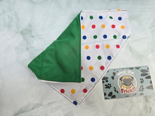 Multicolour Polkadot Reversible Dog Bandana (Green back)