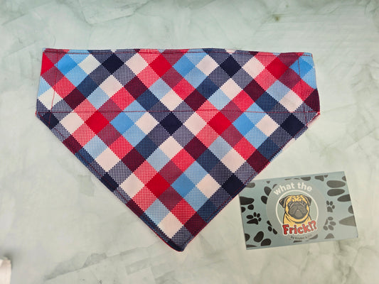 Red, White & Blue Plaid Reversible Dog Bandana