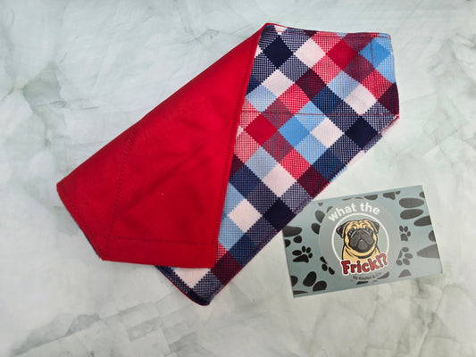 Red, White & Blue Plaid Reversible Dog Bandana