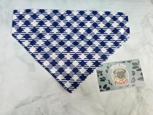 White & Blue Plaid Reversible Dog Bandana