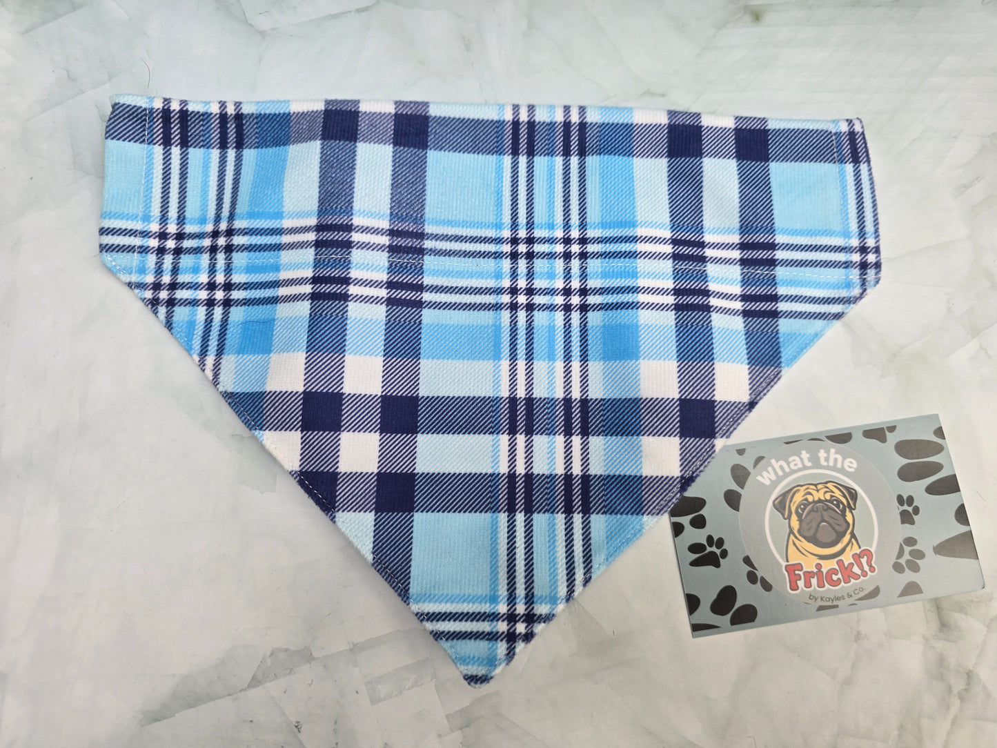 White & Blue Plaid Reversible Dog Bandana