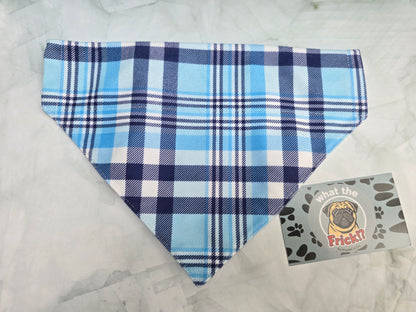 White & Blue Plaid Reversible Dog Bandana