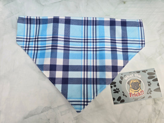 White & Blue Plaid Reversible Dog Bandana