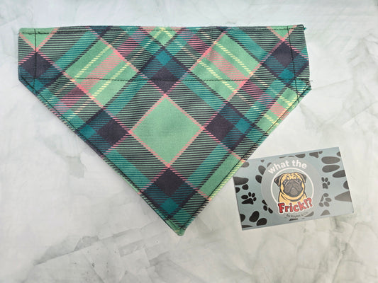 Green, Pink & Blue Plaid Reversible Dog Bandana