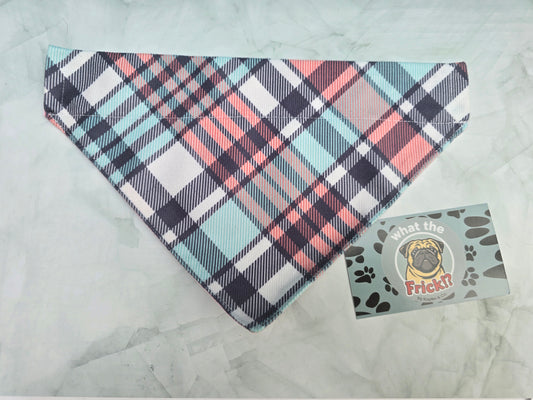 White, Pink & Blue Plaid Reversible Dog Bandana