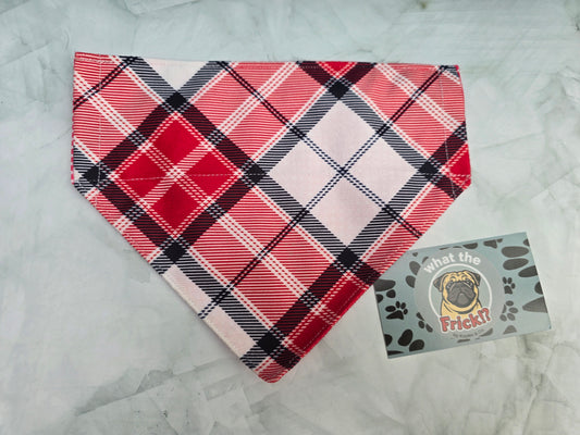 White, Pink & Red Plaid Reversible Dog Bandana