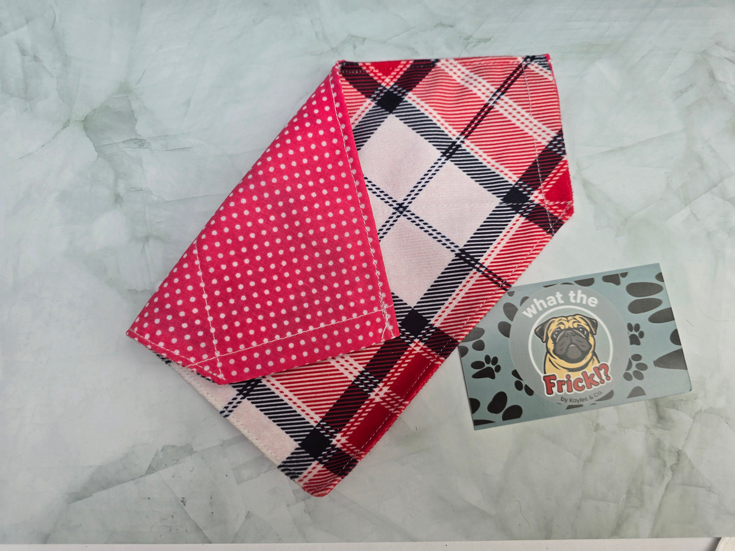 White, Pink & Red Plaid Reversible Dog Bandana