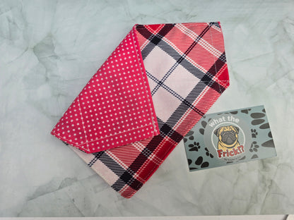 White, Pink & Red Plaid Reversible Dog Bandana
