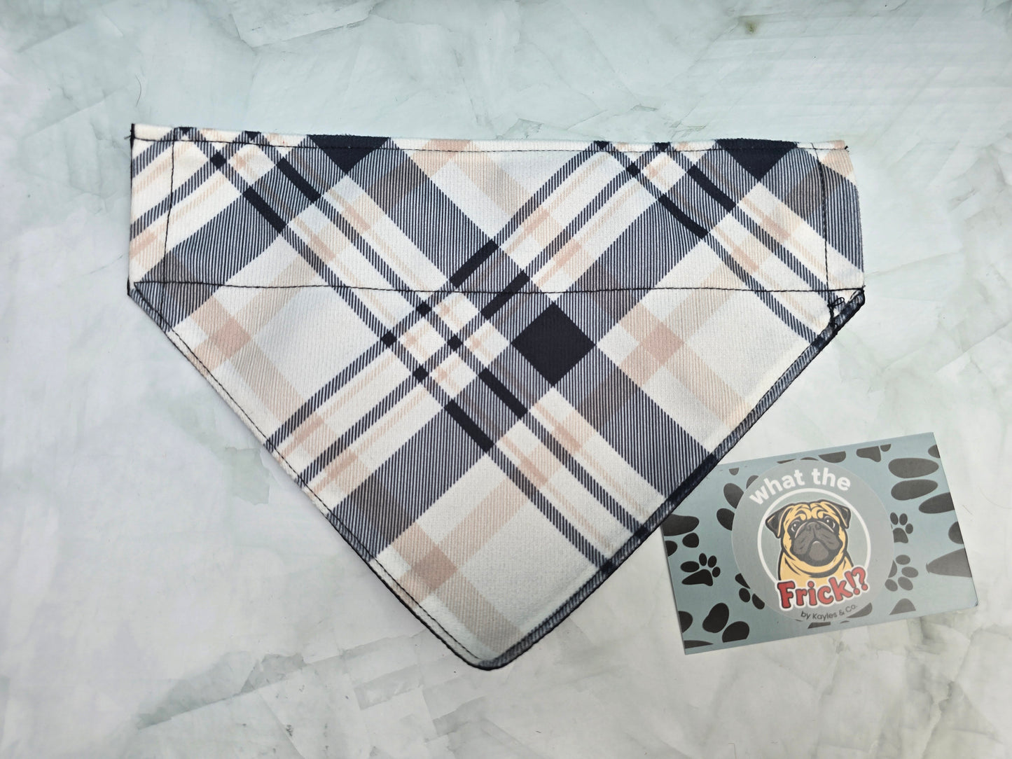 Black, Tan & White Plaid Reversible Dog Bandana