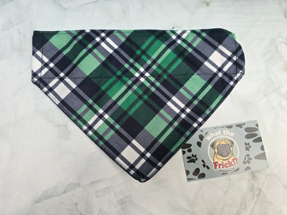 Green, Black & White Plaid Reversible Dog Bandana