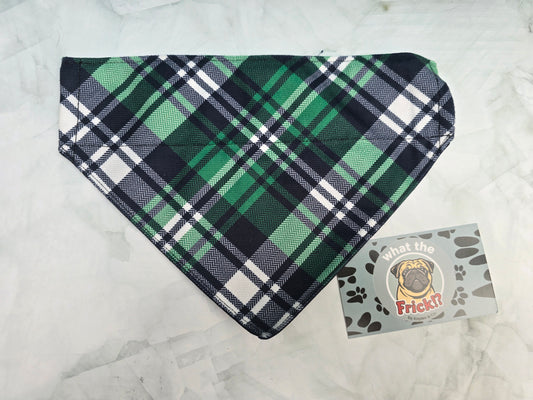 Green, Black & White Plaid Reversible Dog Bandana