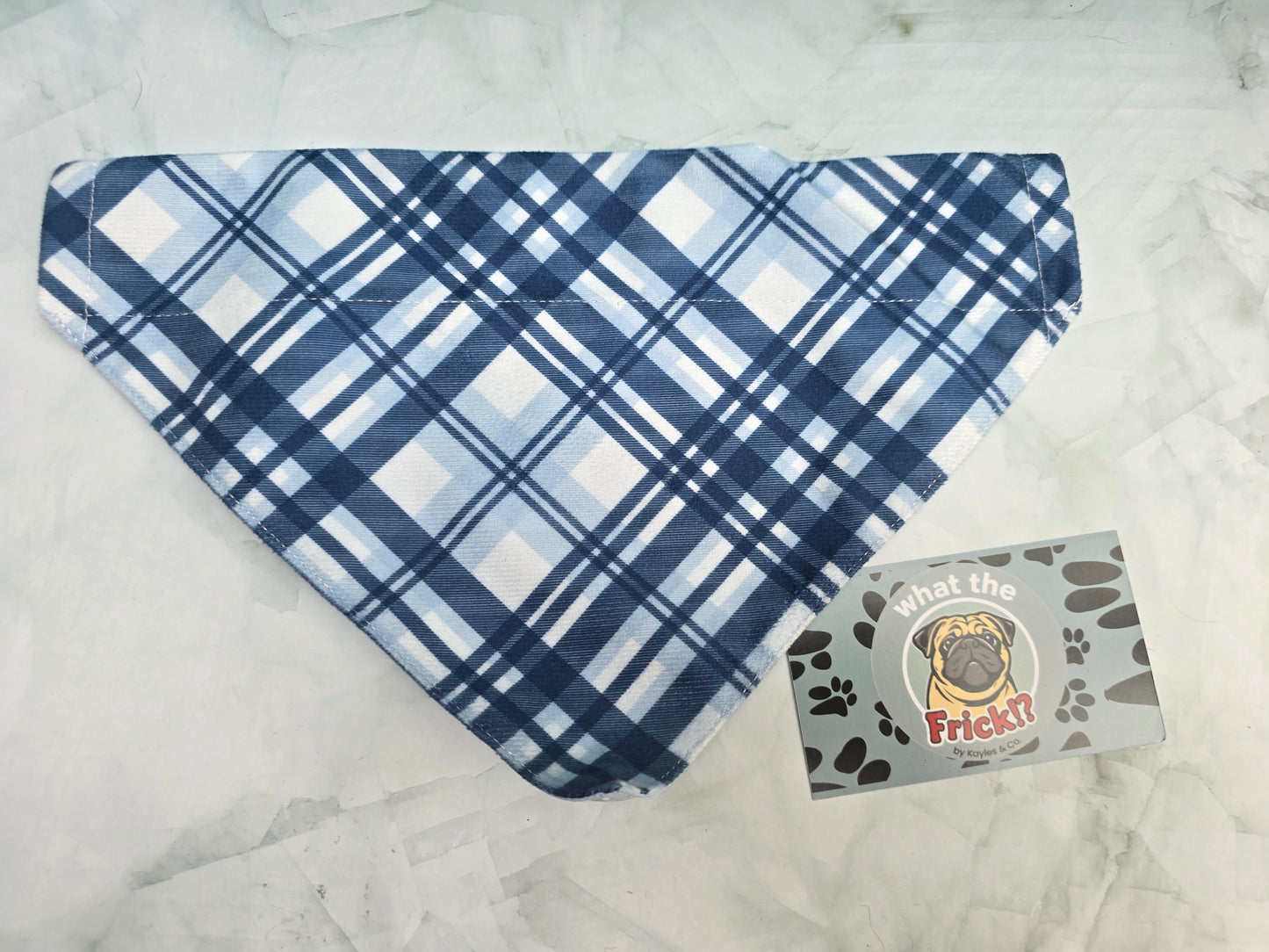 Blue & White Plaid Reversible Dog Bandana