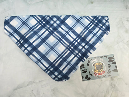 Blue & White Plaid Reversible Dog Bandana