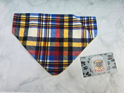 Yellow, Blue, Red & White Plaid Reversible Dog Bandana