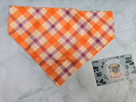 Orange, Purple & White Plaid Reversible Dog Bandana