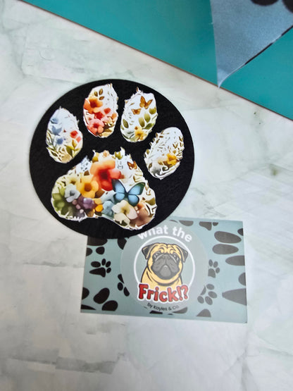 Felt Coaster with Cork Base - Floral Pawprint