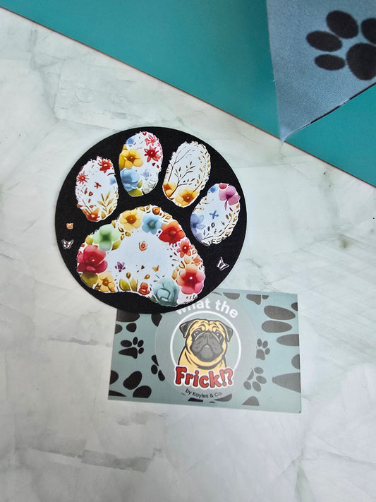 Felt Coaster with Cork Base - Floral Pawprint