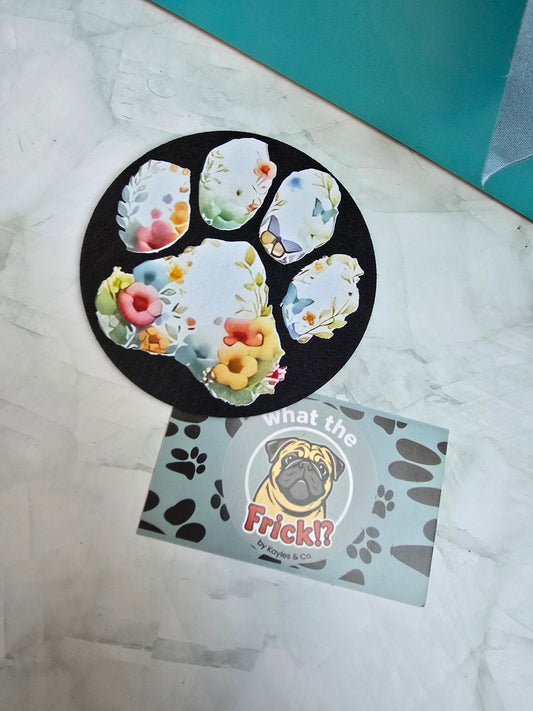 Felt Coaster with Cork Base - Floral Pawprint