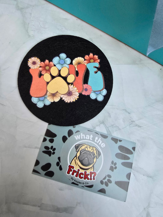 Felt Coaster with Cork Base - Floral Pawprint Love